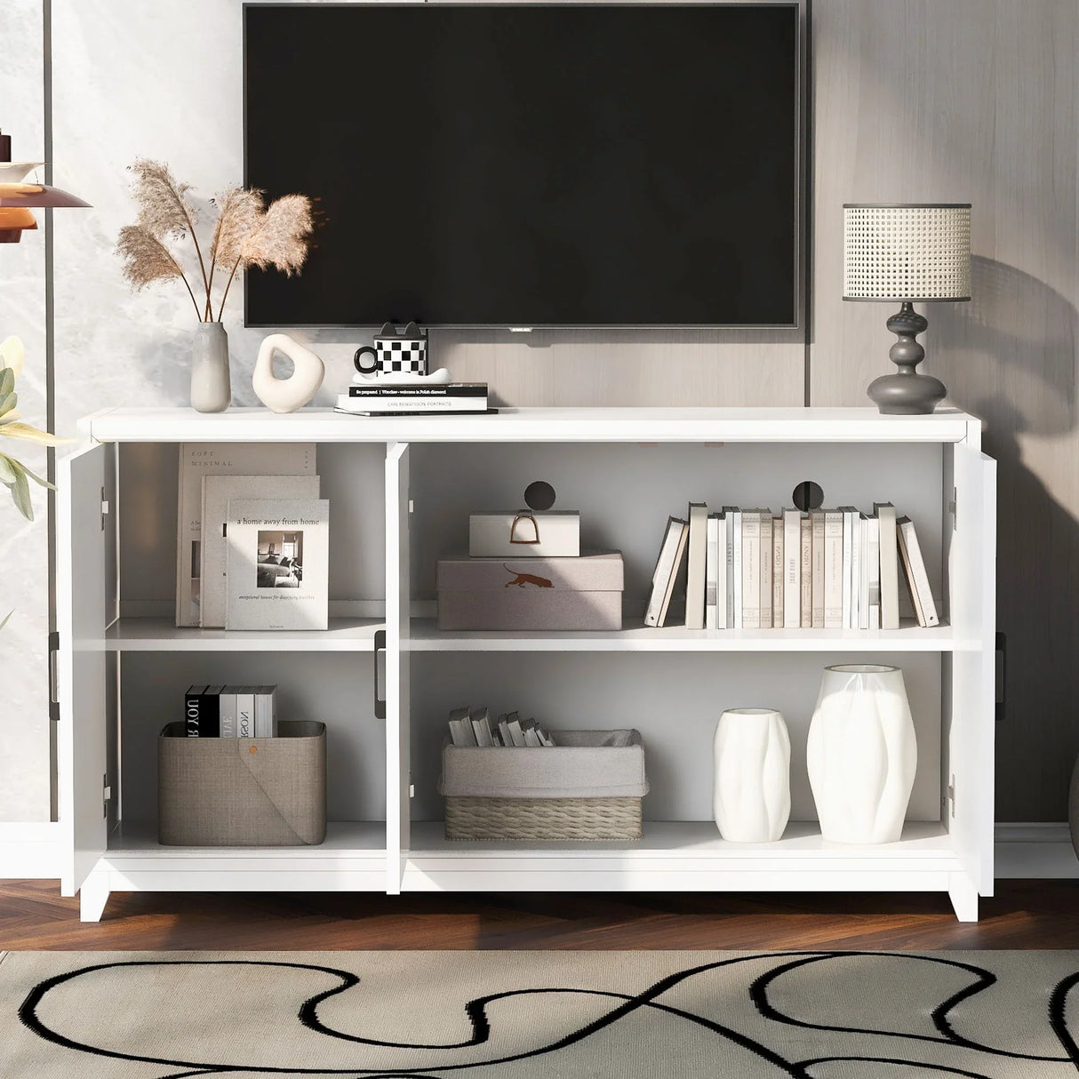 TV Stand For TVs Up To 65", Modern Entertainment Center Media Console Cabinet With 2 Spacious Storage Space - Furniture Home Direct