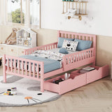 Platform Bed With Guardrails On Both Sides And 2 Storage Drawers - Furniture Home Direct