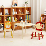Kids Table And 2 Chairs Set, 3 Pieces Toddler Table And Chair Set, Wooden Activity Play Table Set (Lion&Monkey) - Natural - Furniture Home Direct