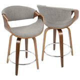 Curvini - Mid-Century Modern Fixed Height Counter Stool With Swivel (Set of 2) - Gray - Furniture Home Direct