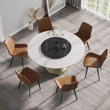 Modern Artificial Stone Round Carbon Steel Base Dining Table, Artificial Stone Turntable - Furniture Home Direct