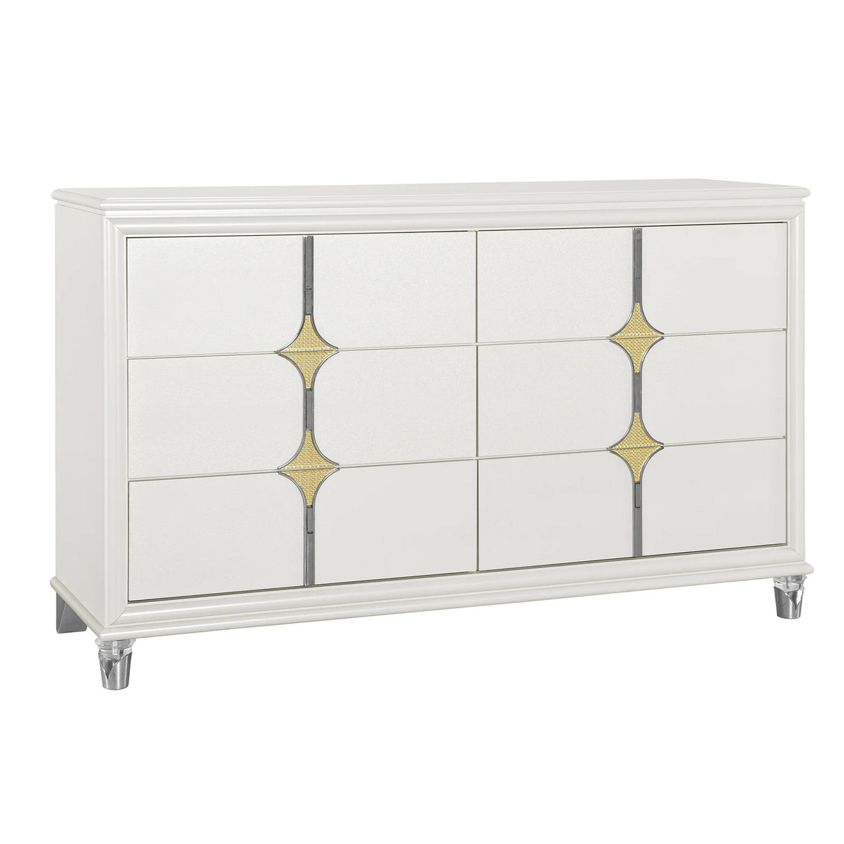 King Bedroom Set Contemporary Wood Frame Gold Accents White - Furniture Home Direct