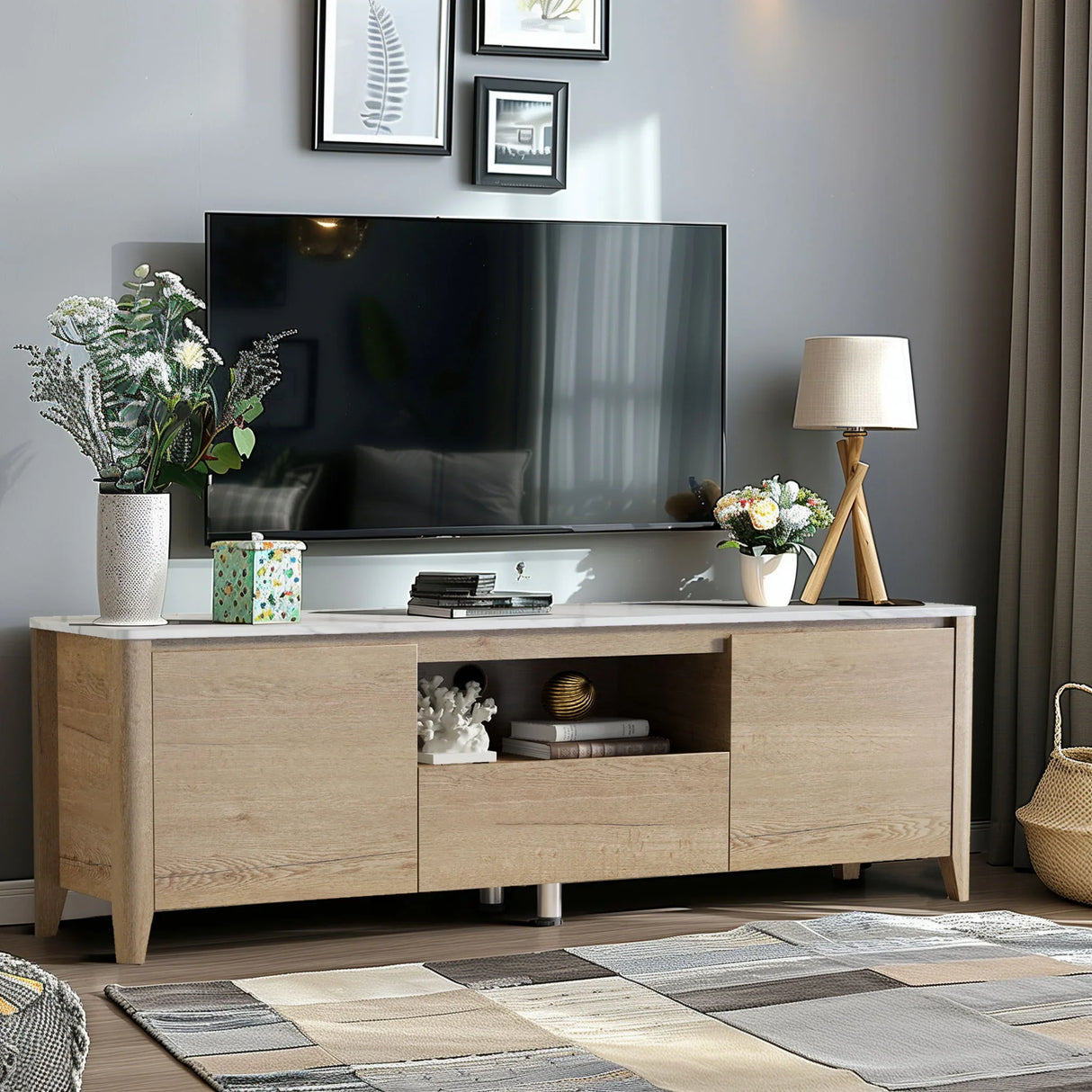 Modern TV Stand With LED Lights Entertainment Center TV Cabinet With Storage For Up To 75" For Gaming Living Room Bedroom - Furniture Home Direct