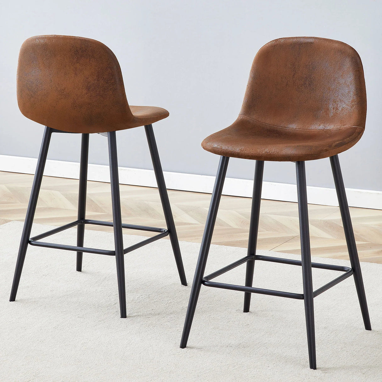 Modern Black Pu Bar Chair Rounded Backrest (Set of 2) - Furniture Home Direct