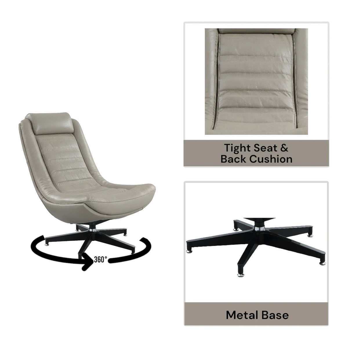 Piran - Top Grain Leather Accent Chair With Swivel - Twilight - Furniture Home Direct
