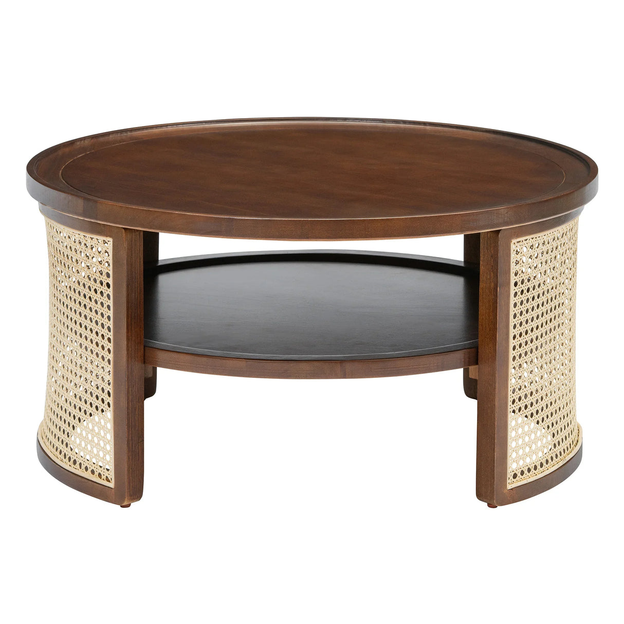 2-Tiered Round Walnut Wood Coffee Table - Furniture Home Direct