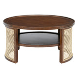 2-Tiered Round Walnut Wood Coffee Table - Furniture Home Direct