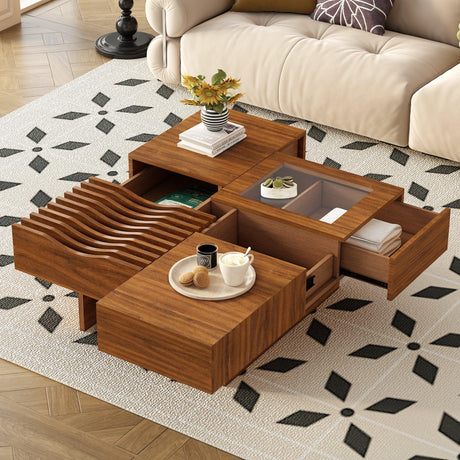 Coffee Table With Storage Drawers And Glass Top Brown - Furniture Home Direct