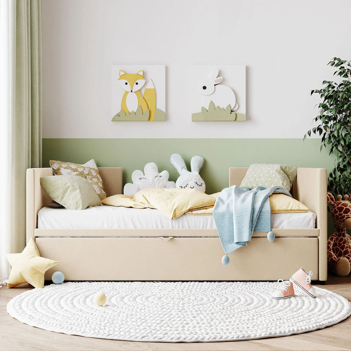 Twin Size Upholstered Daybed With Pop Up Trundle - Furniture Home Direct