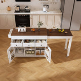 Modern Kitchen Island With Extendable Dining Table & Power Outlet - White - Furniture Home Direct