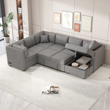 U-Shaped Sectional Sofa Pull Out Sofa Bed With Two USB Ports, Two Power Sockets, Three Back Pillows And A Storage Chaise For Living Room - Furniture Home Direct