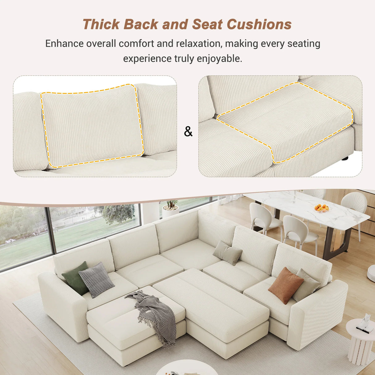 121.3" Modular Sleeper Sectional - Beige - Furniture Home Direct