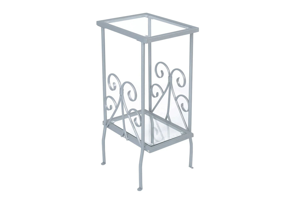 Accent Table, Side Tempered Glass, Transitional - Silver - Furniture Home Direct