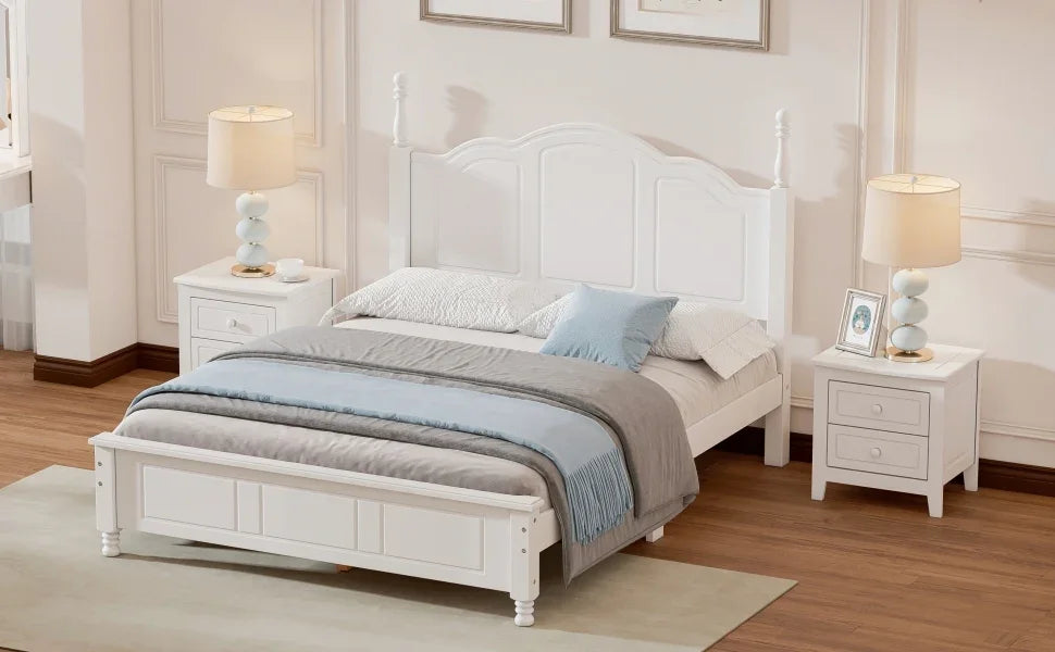 Platform Bed Full Size Wood Slat Support Headboard White - Furniture Home Direct