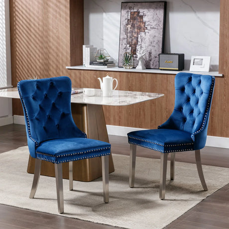 Nikki - Modern, High-End Tufted Solid Wood Contemporary Velvet Upholstered Dining Chair With Chrome Stainless Steel Plating Legs, Nailhead Trim (Set of 2) - Furniture Home Direct