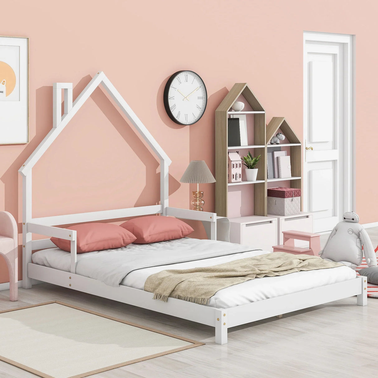House-Shaped Headboard Bed With Handrails, Slats - Furniture Home Direct