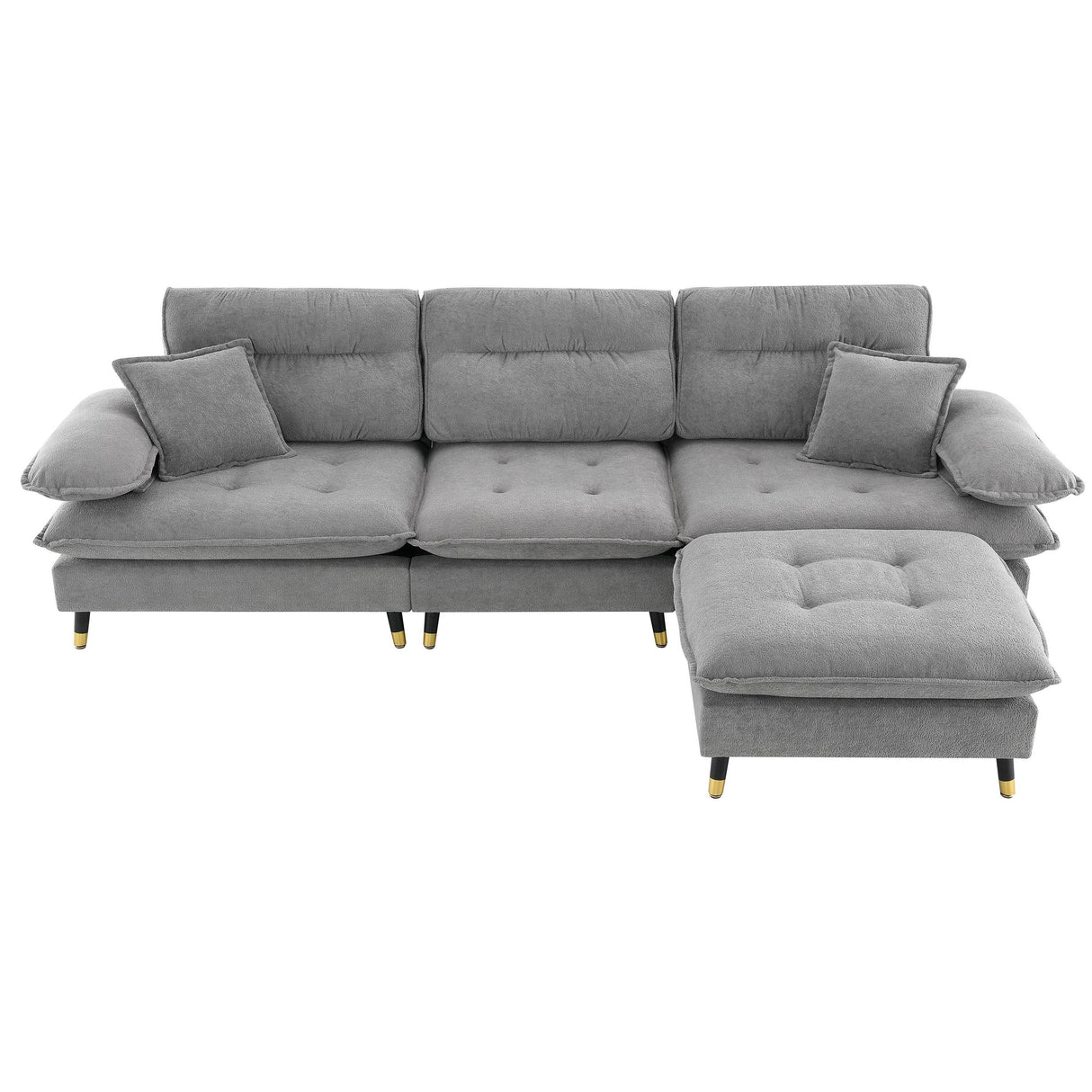 Sectional Sofa Cloud Chenille L Shape With Ottoman Gray - Furniture Home Direct