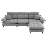 Sectional Sofa Cloud Chenille L Shape With Ottoman Gray - Furniture Home Direct