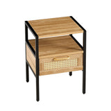 Rattan End Table With Drawer, Modern Nightstand, Metal Legs, Side Table For Living Room, Bedroom - Furniture Home Direct