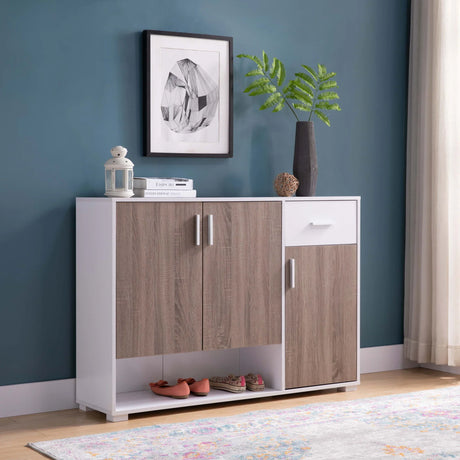 Shoe Storage Cabinet For 17 Pairs, Bedroom Cabinet With Drawer - Doors - White / Dark Taupe - Furniture Home Direct