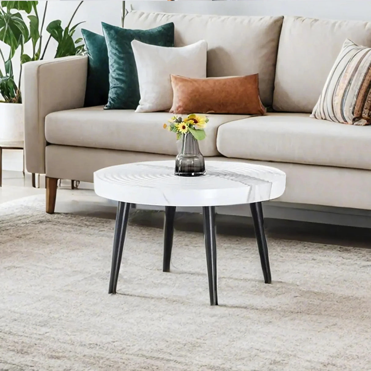 Elegant White Marble Round Coffee Table - Furniture Home Direct