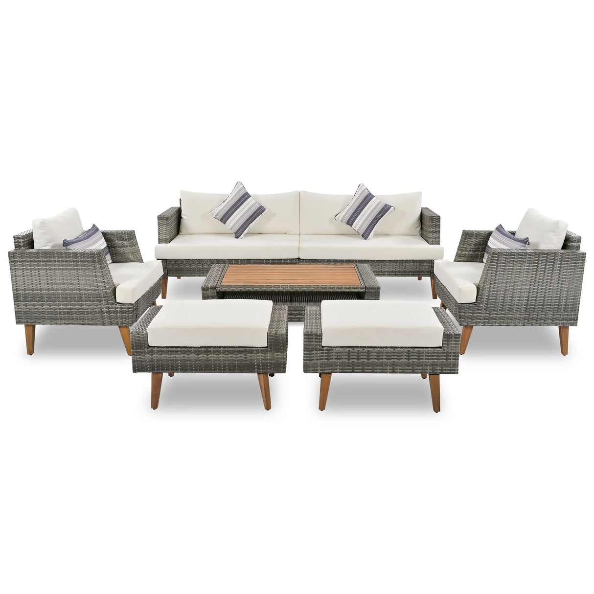 6 Pieces All Weather Sofa Set, Outdoor Rattan Sofa With Double Cushions - Furniture Home Direct