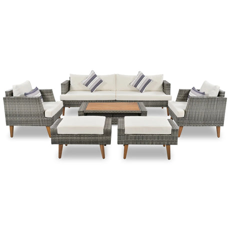 6 Pieces All Weather Sofa Set, Outdoor Rattan Sofa With Double Cushions - Furniture Home Direct