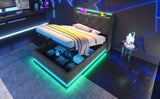 Twin Upholstered Bed 360 Surround LED Lighting USB C Gray - Furniture Home Direct