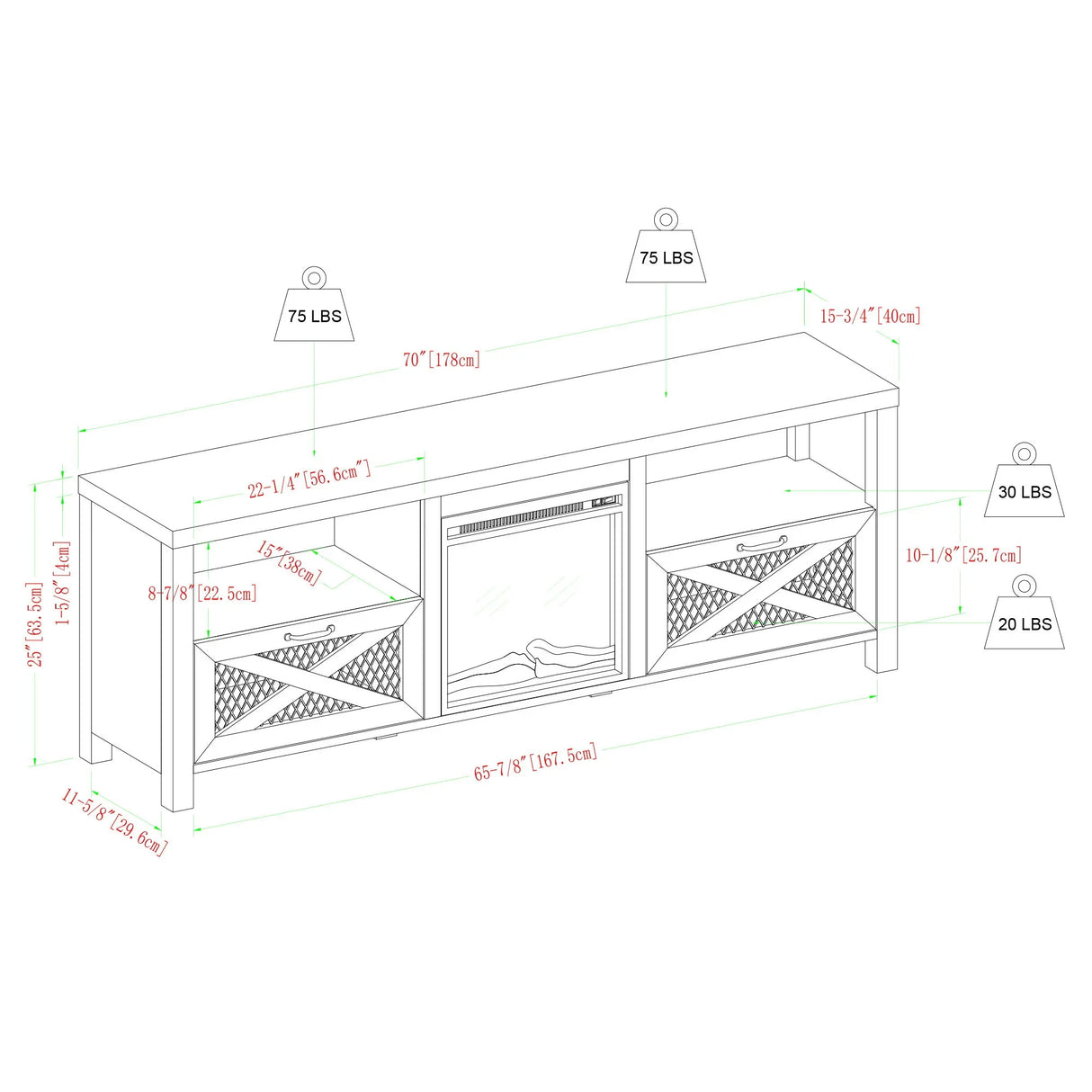 Industrial Farmhouse Metal Mesh Drop Down X Door Fireplace TV Stand - Furniture Home Direct