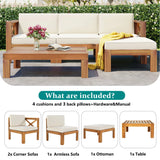 Outdoor 5-Piece Sectional Set with Cushions, Natural Finish+ Beige Cushions - Furniture Home Direct