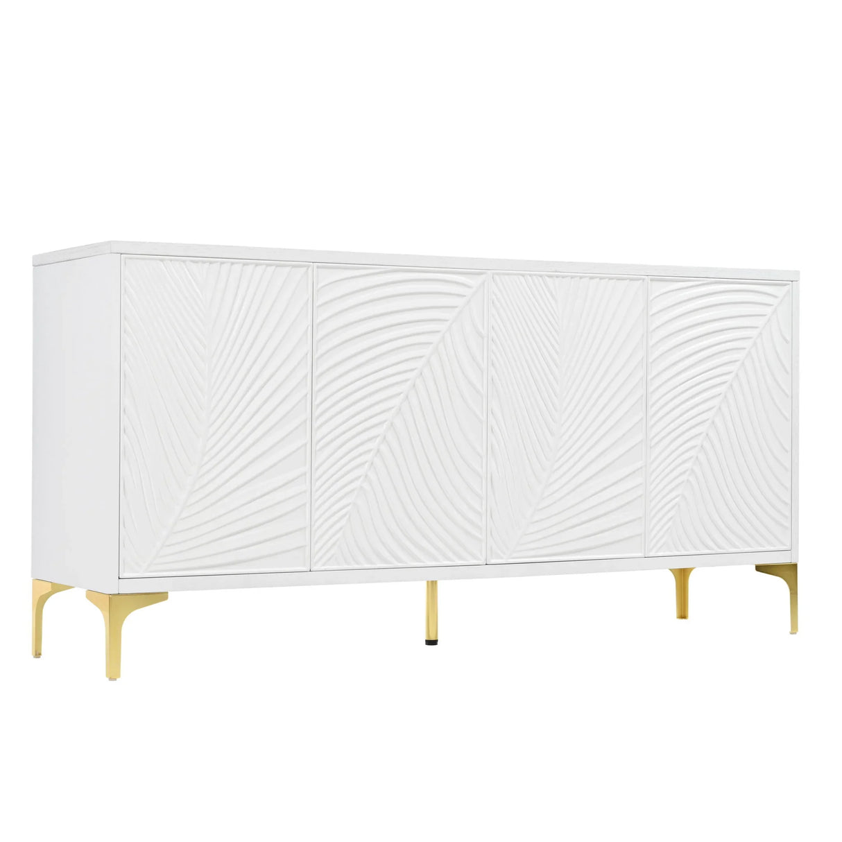 Modern 4 Door Sideboard With Creative Carved Surface And Adjustable Shelves - Furniture Home Direct