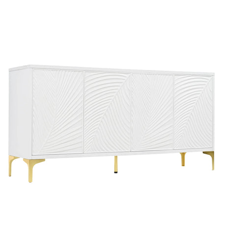 Modern 4 Door Sideboard With Creative Carved Surface And Adjustable Shelves - Furniture Home Direct
