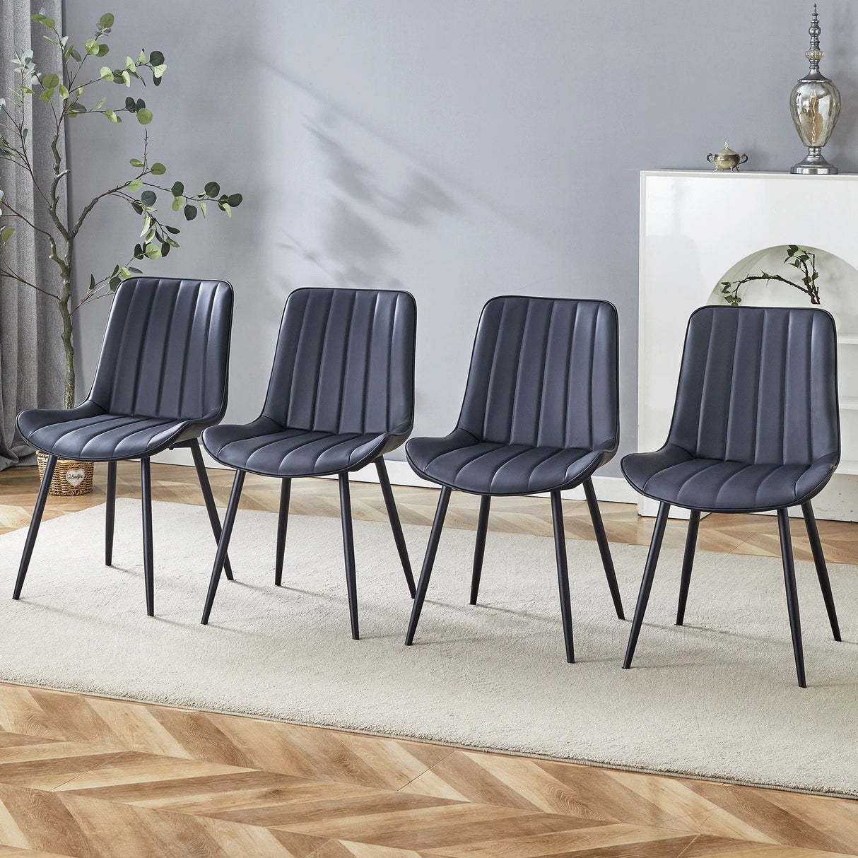 Dining Chairs With PU Leather Upholstery Metal Legs Black - Furniture Home Direct