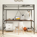 Adam - Twin Loft Bunk Bed With Cinnamon Wood Desk And Closet Rod - Black - Furniture Home Direct