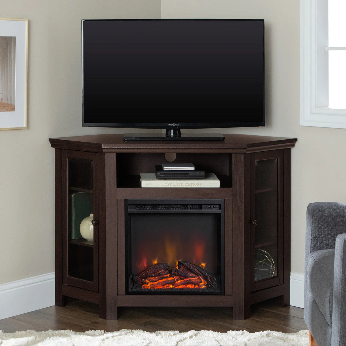 Classic Glass Door Fireplace TV Stand For Tvs Up To 55" - Furniture Home Direct