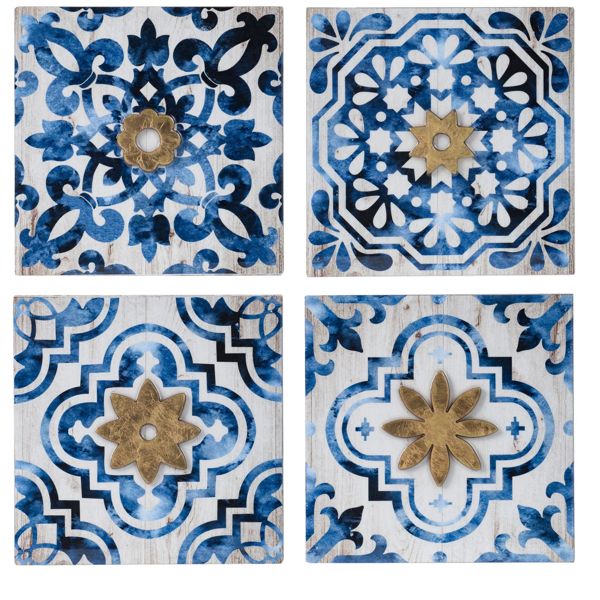 Abstract, And Wall Decor Accents (Set of 4) - White / Blue - Furniture Home Direct