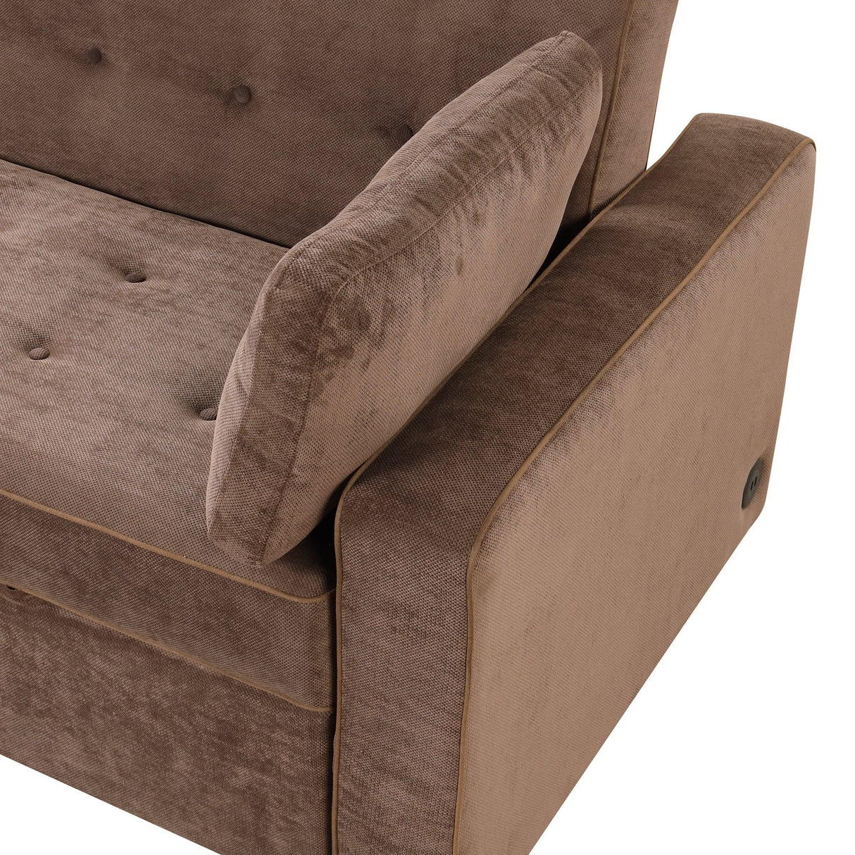 66.5" Upholstered Loveseat With Pull Out Bed, Two Throw Pillows, Dual USB Charging Port and Adjustable Backrest - Brown - Furniture Home Direct