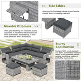 6 Piece Patio Set With An Adjustable Table, Recliners With Extendable Side Tables, And 2 Ottomans - Gray - Furniture Home Direct