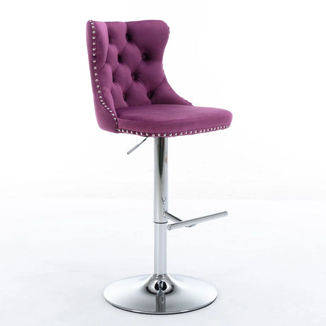 Swivel Velvet Barstools Adjusatble Seat Height From 25-33", Modern Upholstered Chrome Base Bar Stools With Backs Comfortable Tufted For Home Pub And Kitchen Island (Set of 2) - Furniture Home Direct