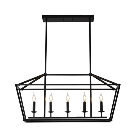 5 Light Farmhouse Kitchen Island Lighting, 5 Light Industrial Linear Chandelier For Dining Room Metal Hanging Pendant Light Fixture For Bedroom Living Room Hallway Conference Room - Matte Black - Furniture Home Direct