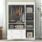 3 Shutter Door Wardrobe Armoire Closet with 2 Drawers, White - Furniture Home Direct