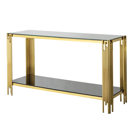 Modern Glass Top Mirror Stainless Steel Console Table For Living Room, Tempered Glass - Black / Gold - Furniture Home Direct