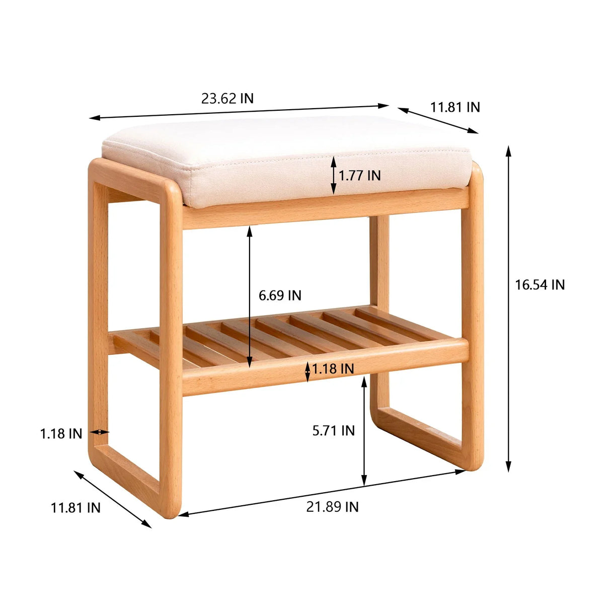 Shoe Bench, Beech Wood Storage Rack Organizer With High Rebound Sponge Cushion - Natural - Furniture Home Direct