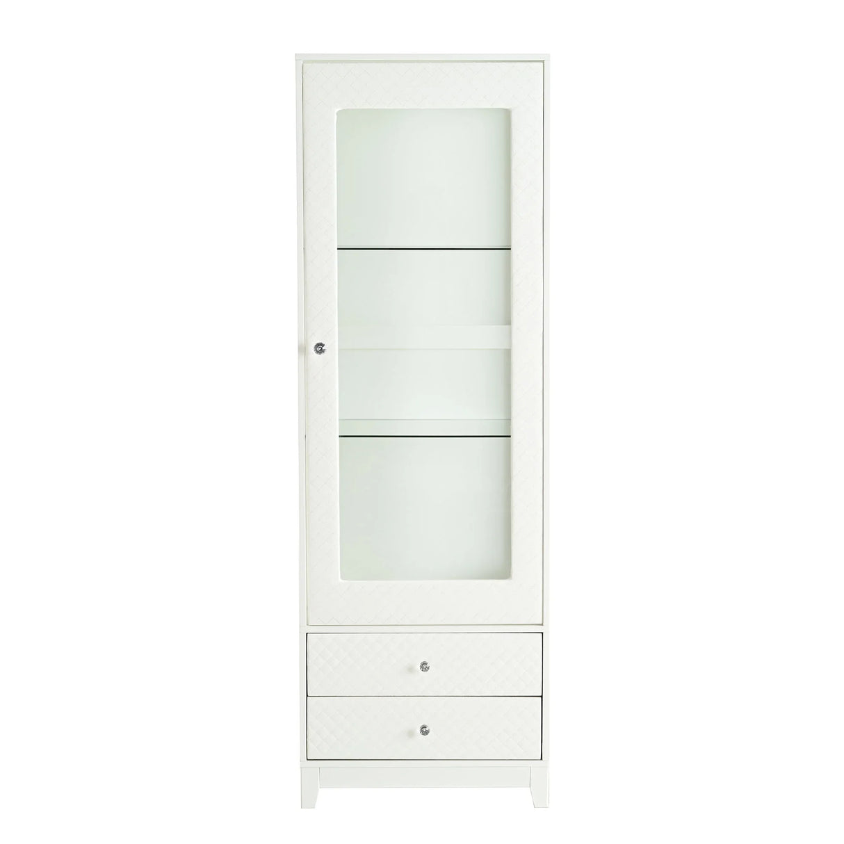 Modern Upholstered Glass Display Cabinet With Adjustable LED Light - White - Furniture Home Direct