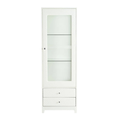Modern Upholstered Glass Display Cabinet With Adjustable LED Light - White - Furniture Home Direct