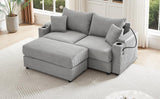 Modern Style Loveseat With Storage, Ottoman, Two USB Ports, Two Cup Holders and Phone Holder - Gray - Furniture Home Direct