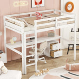 Loft Wood Bed With Under-Bed, Built-In Desk, A Storage Cabinet Of 2 Drawers, Guardrails, Ladder - Furniture Home Direct