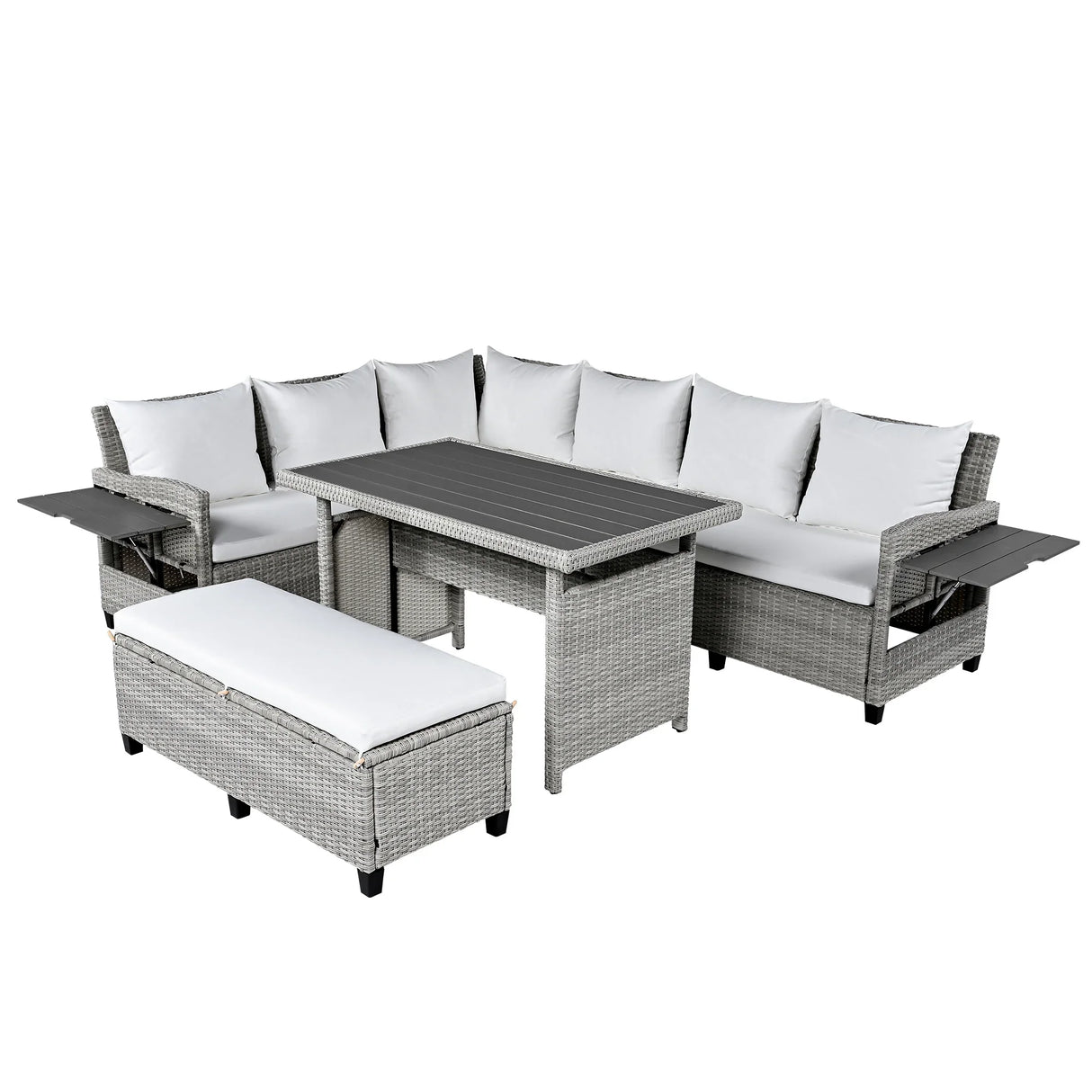 Outdoor Rattan Sectional With 2 Extendable Side Tables and Washable Covers - Furniture Home Direct