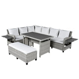 Outdoor Rattan Sectional With 2 Extendable Side Tables and Washable Covers - Furniture Home Direct