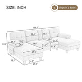 U-Shaped Sectional Sofa 103.5" Black Chenille Fabric Couch With Dual Chaise Lounges, Storage Pockets, Armrest Pillows - Furniture Home Direct